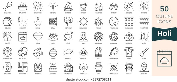 Set of holi icons. Thin linear style icons Pack. Vector Illustration