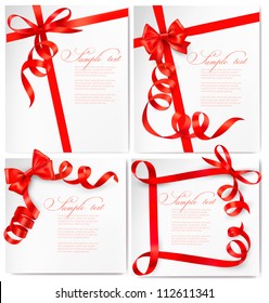 Set of holiday background with red gift bow with red ribbons. Vector