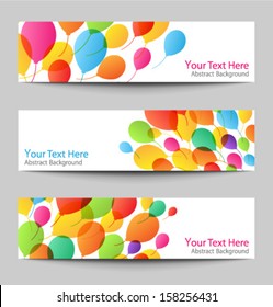 Set of holiday banners with colorful balloons, vector illustration