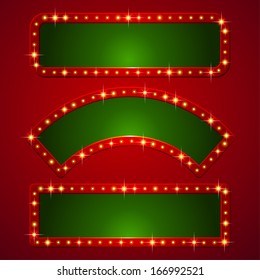 Set of holiday banners with flashlights on borders