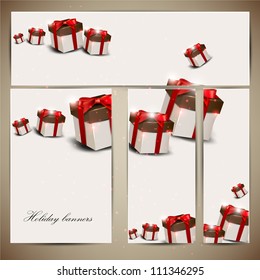 Set of holiday banners with gifts. Vector illustration