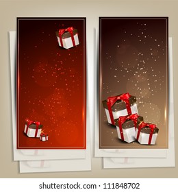 Set of holiday banners with gifts. Vector illustration