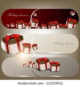 Set of holiday banners with gifts. Vector illustration