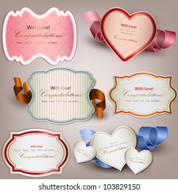 Set of  holiday banners and labels with ribbons. Vector background