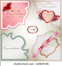 Set of  holiday banners and labels with ribbons. Vector background