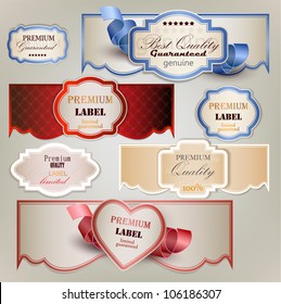 Set of holiday banners and labels with ribbons. Vector background