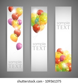 set of holiday banners with multicolored balloons