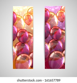 set of holiday banners with multicolored balloons