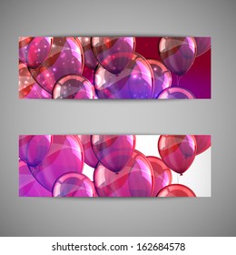 set of holiday banners with multicolored balloons