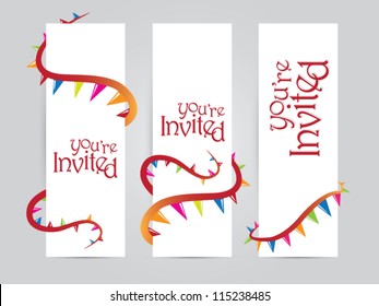 Set of Holiday banners with mutlicolored flags