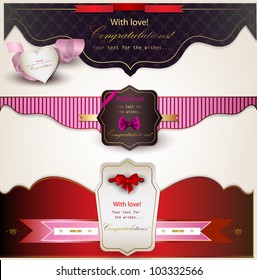 Set of holiday banners with ribbons. Vector background