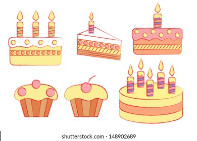 set of holiday cakes illustrations