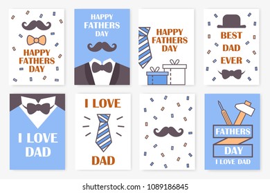 set of holiday cards for the father's day. vector linear flat illustration.