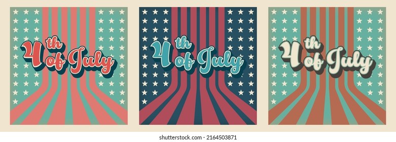 Set of Holiday celebration vintage background with national elements. Independence day. 4th of July. Vector retro illustration for banner, poster, flyer, party decoration