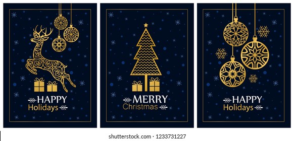 Set of holiday christmas cards. Vector image for design.