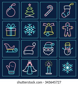 SET Holiday and Christmas Icons. Thin line style, flat design