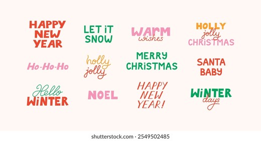 Set of holiday christmas and new year quotes. Vector illustration of hand drawn lettering inscriptions for greeting cards and invitations