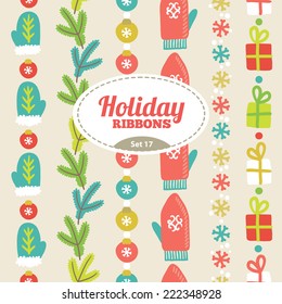 Set of holiday Christmas seamless ribbons. Perfect for creating collages, decorating wishes, albums, greeting cards, glass, candles, home accessories and more