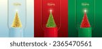 Set of holiday Christmas showcase backgrounds with 3d podium, Christmas tree and snowdrift. Vector illustration