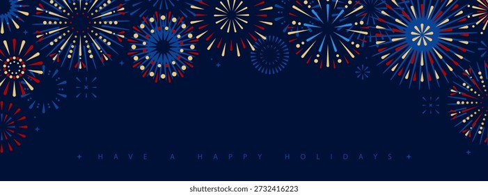 Set von Feiertagen bunte Feuerwerk Explosion einzeln auf dunkelblauem Hintergrund. Unabhängigkeitstag Amerikas. Vektorgrafik