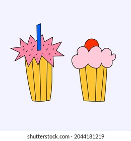 set of holiday cupcake. A spicy cupcake for Christmas and Christmas Eve. Sweet cake. Vector vibrant hand drawn sticker.Icon for social media stories