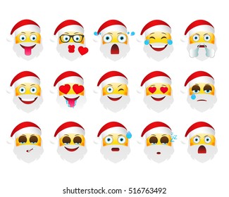 Set of holiday emoticons. Santa Claus emoji