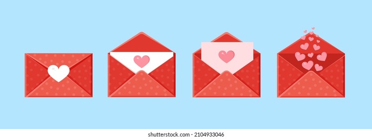 Set of holiday envelopes. Love message. Valentine's day love letter for postcard, poster, print, holiday card.