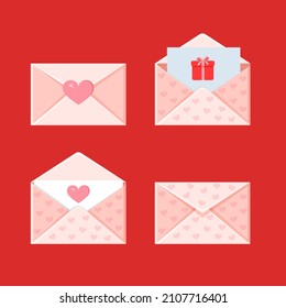 Set of holiday envelopes. Love message. Valentine's day love letter for postcard, poster, print, holiday card.