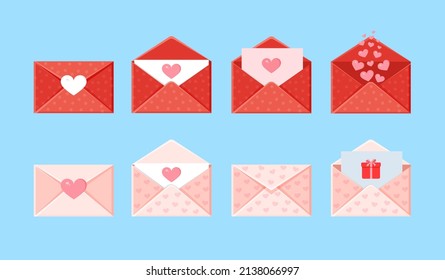 Set of holiday envelopes. Love message. Valentine's day love letter for postcard, poster, print, holiday card.