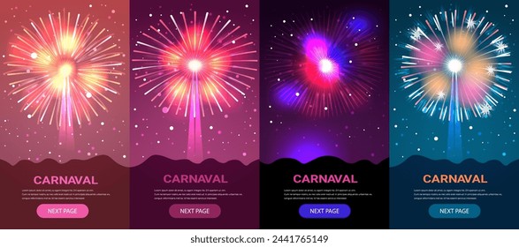 set holiday fireworks festival celebration greeting invitation postcard culture and tradition carnival party concept