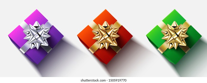 Set of holiday gift boxes. Top view. Eps10 vector.