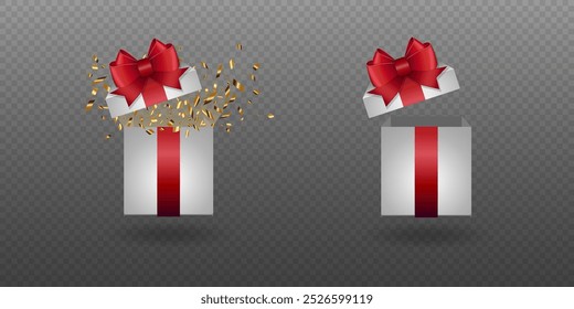Set of holiday gifts. Boxes with a beautiful bonnet and ribbon. On a transparent background.