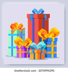 A set of holiday gifts. Boxes with bows