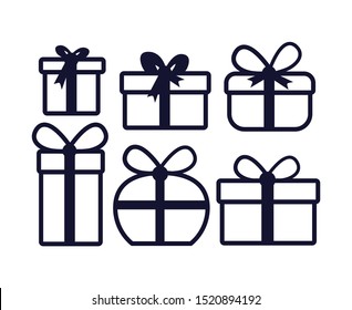 Set of holiday gifts.
for new year or christmas, vector illustrations, silhouettes.
 Isolated white background