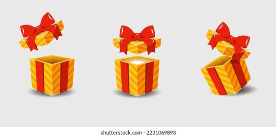 A set of holiday gifts in stripes with a bow.
