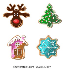 Set of holiday gingerbread with icing and sprinkles vector illustration 