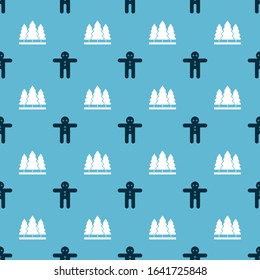 Set Holiday gingerbread man cookie and Christmas trees on seamless pattern. Vector