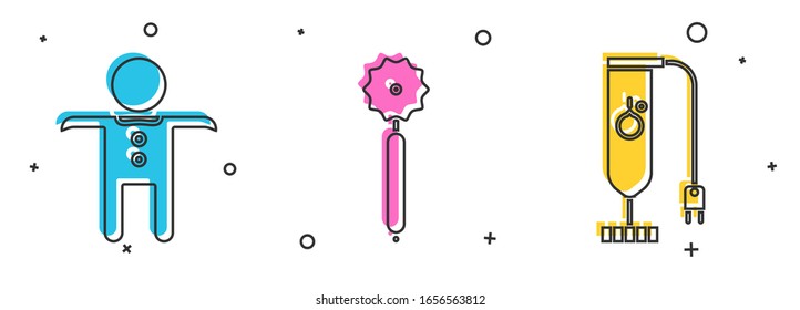 Ponga la galleta del hombre de pan de jengibre de Navidad , el cuchillo de pizza y el icono de Blender. Vector