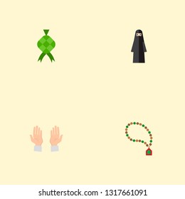 Set of holiday icons flat style symbols with ketupat, rosary islam, prayer hands icons for your web mobile app logo design.