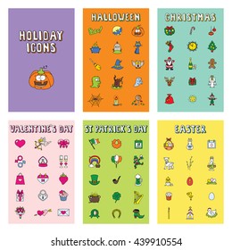 Set of holiday icons. Vector doodle illustration.
