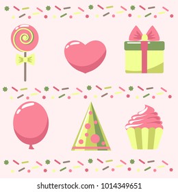set of holiday items on a pink background