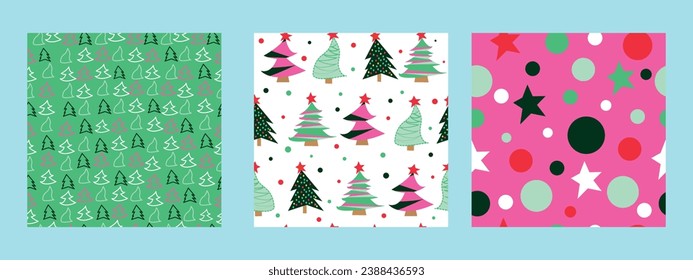 Set of holiday and New Year seamless patterns. Christmas pattern. Vector.