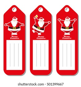 Set of  holiday pattern for label Merry Christmas type with figures funny Santa Claus different poses isolated on white background. Cartoon style. Vector illustration