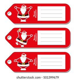 Set of  holiday pattern for label Merry Christmas type with figures funny Santa Claus different poses isolated on white background. Cartoon style. Vector illustration