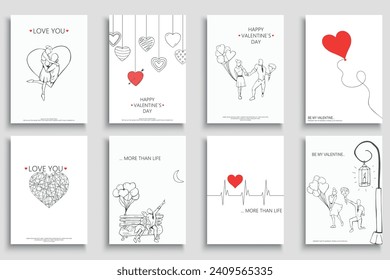 Set of holiday posters for Valentine's day. Art hand drawn cute romantic covers, templates, placards, brochures, banners, flyers for 14 February.