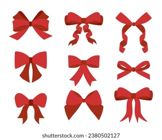 Set of holiday red bows on white background. 