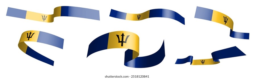 Set of holiday ribbons. Barbados flag waving in wind. Separation into lower and upper layers. Design element. Vector on white background