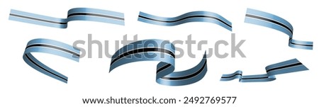 Set of holiday ribbons. Botswana flag waving in wind. Separation into lower and upper layers. Design element. Vector on white background