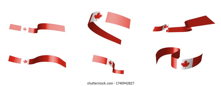 Set of holiday ribbons. Canadian flag waving in the wind. Separation into lower and upper layers. Design element. Vector on a white background