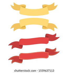 Set of holiday ribbons. Collection of vector brightly red and yellow ribbons in different shapes